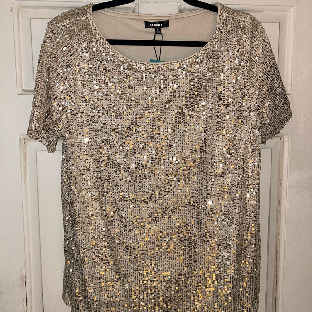 Studio Y Shimmering Gold Sequin Tee